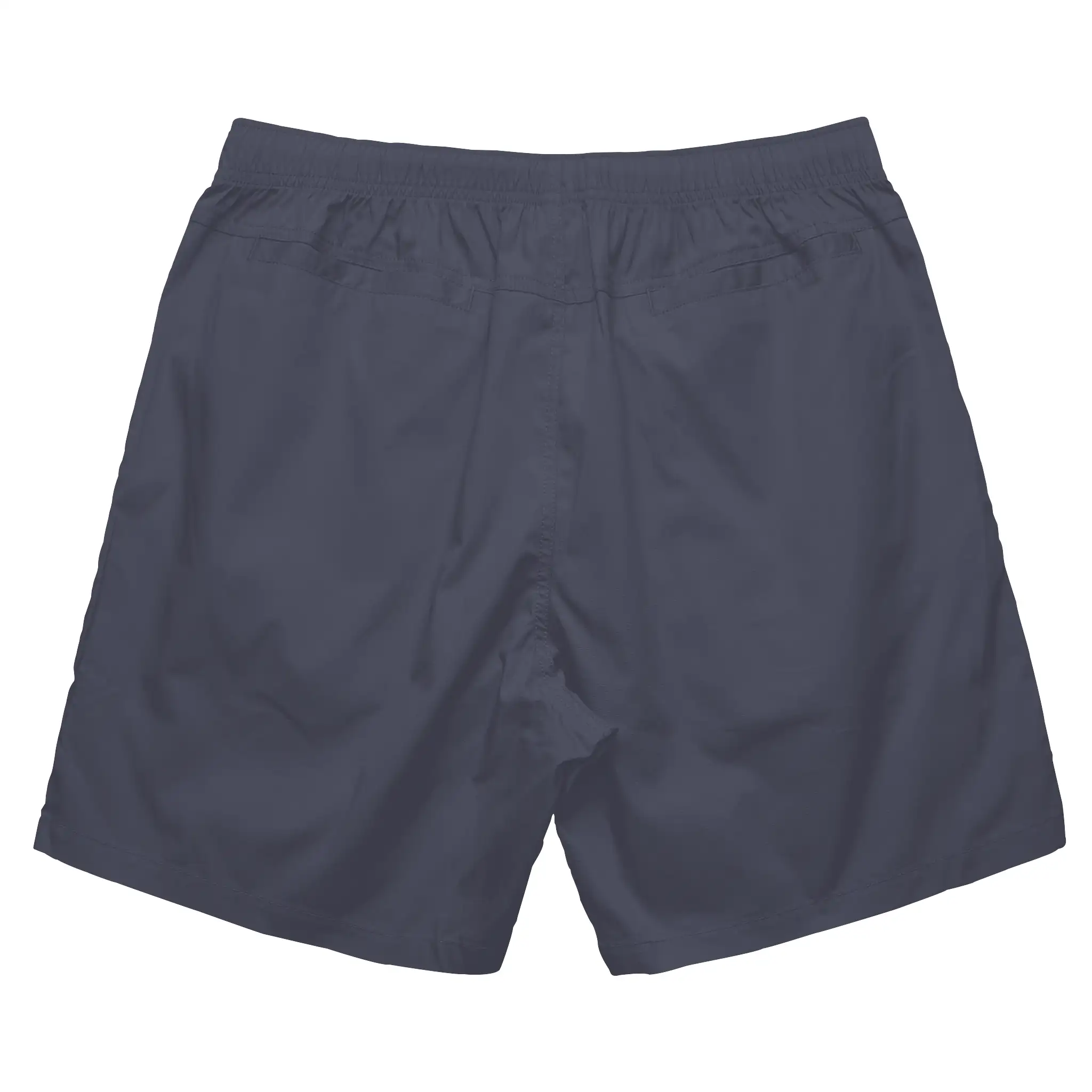 Back view of blue Friends From New York beach shorts.