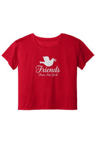 Red cropped performance tee with white Friends From New York dove logo